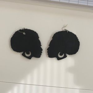 Wooden Afro girl earrings